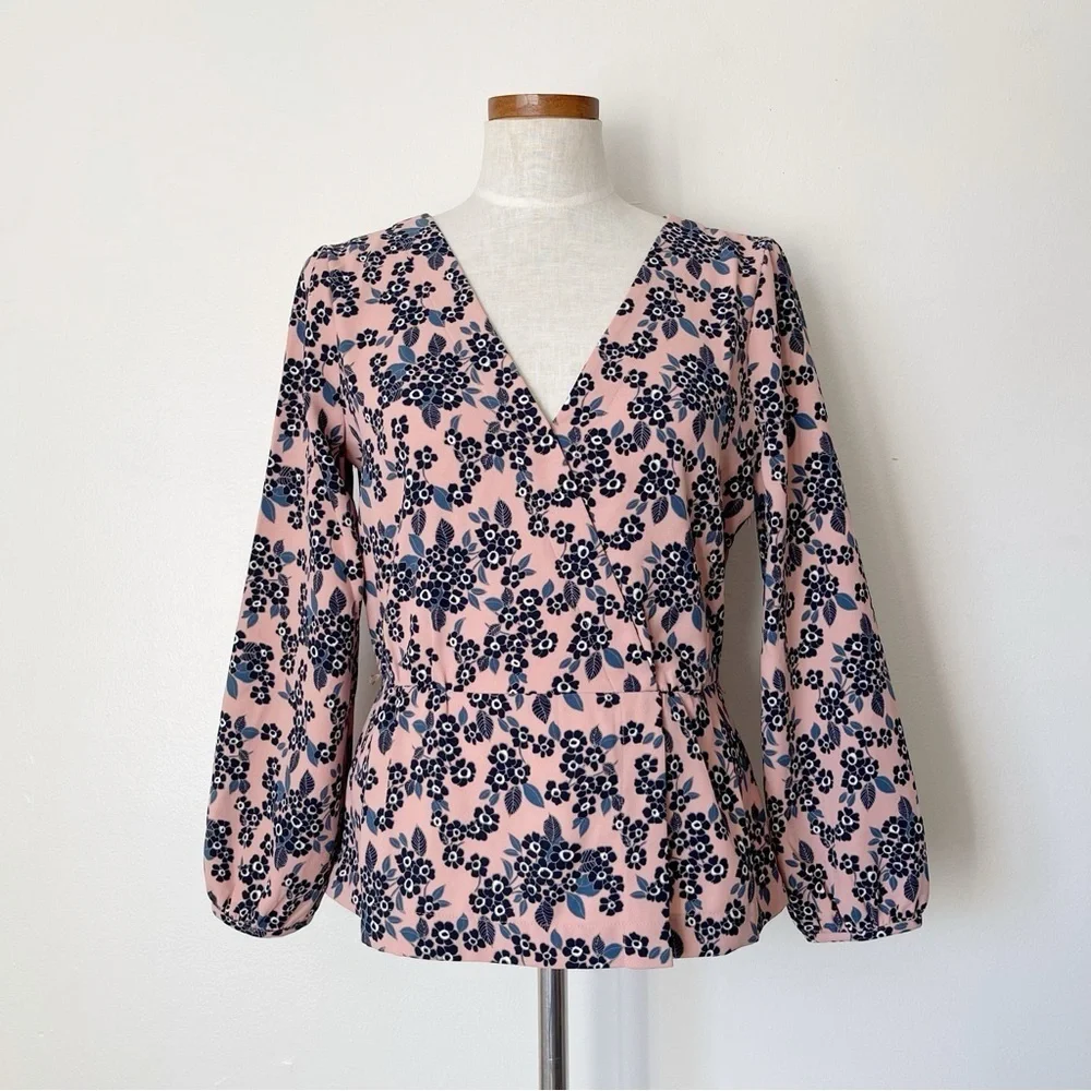 J. Crew Pink floral blouse top size 8 preowned